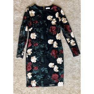 Calvin Klein Embroidered Mesh Long Sleeve Sheath